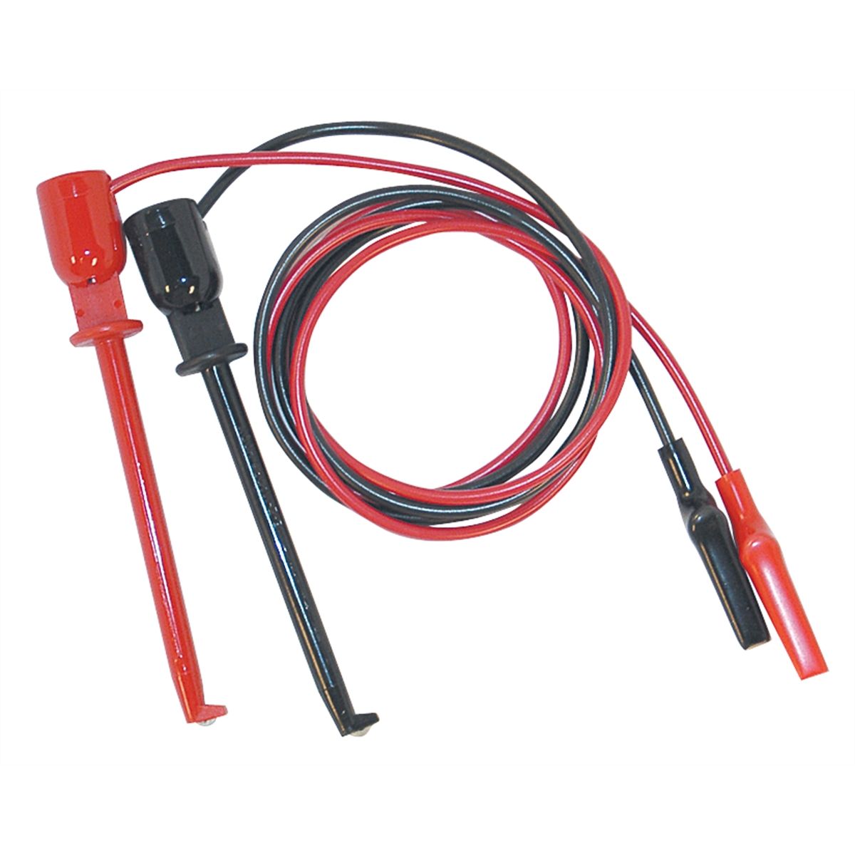 Insulation-Piercing Macro-Hook Adapter to Standard Alligator Clip  (Crocodile) Test Lead 18 (18 AWG PVC) - Set of 2: Red, Black (619XEL-18R/B)