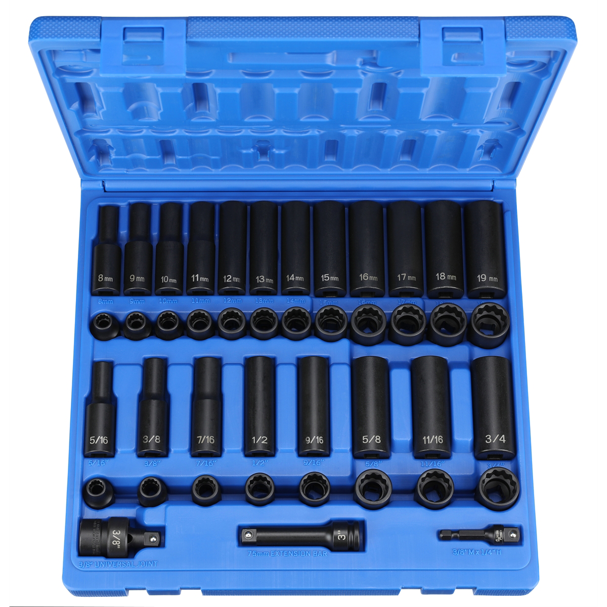 3/8" Dr. 43 Pc. Standard/Deep SAE/Metric -12 Point