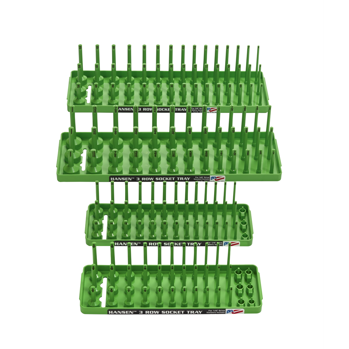 4 Pack 3 Row Socket Holders - Green