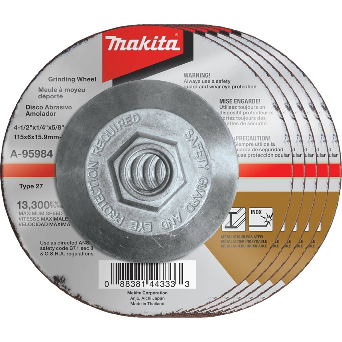 4-1/2" x 1/4" x 5/8-11" INOX Grinding Wheel, 5/PK