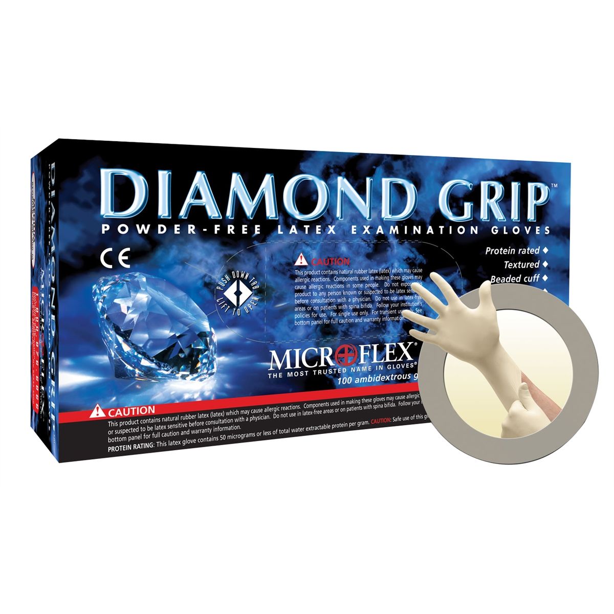 Microflex MF300L Diamond Grip Latex Gloves 100/Box - Large ...