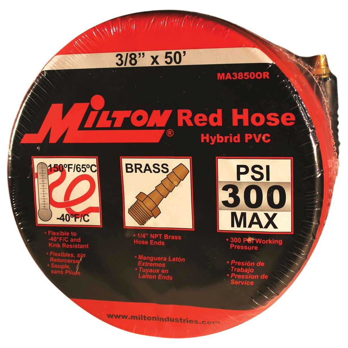 Milton Red Hose PU Hybrid 3/8" x 50' w/1/4" NPT