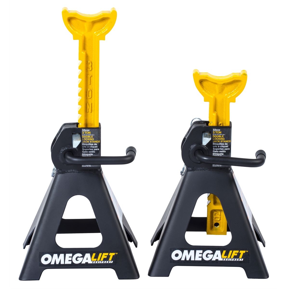 Double locking 3 ton ratchet style jack stands