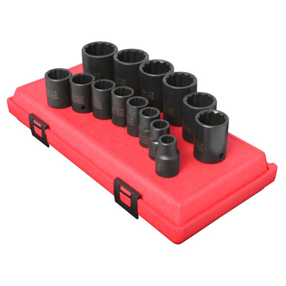 1/2" Dr. SAE 12 Point Impact Socket Set on rail