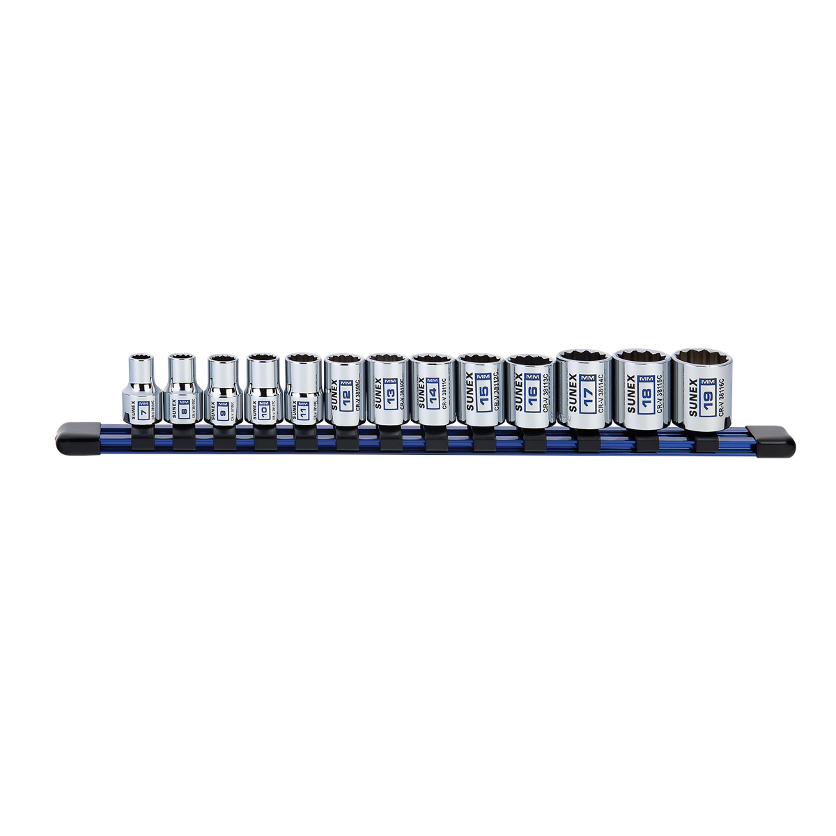 13Pc. 3/8\" Dr Standard Socket Set MM 12pt on rail