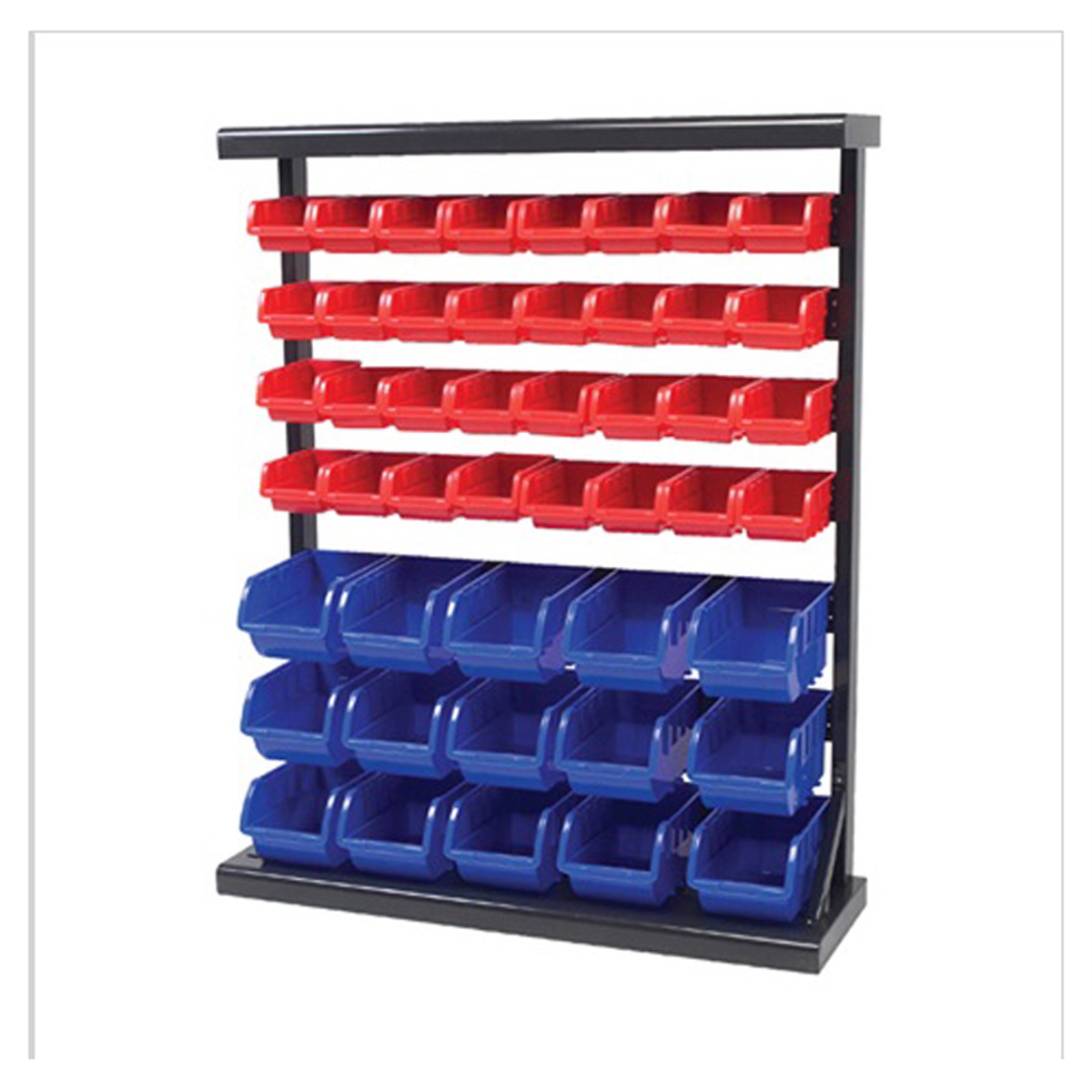 METAL STORAGE RACK W/PLASTIC STORAGE BINS