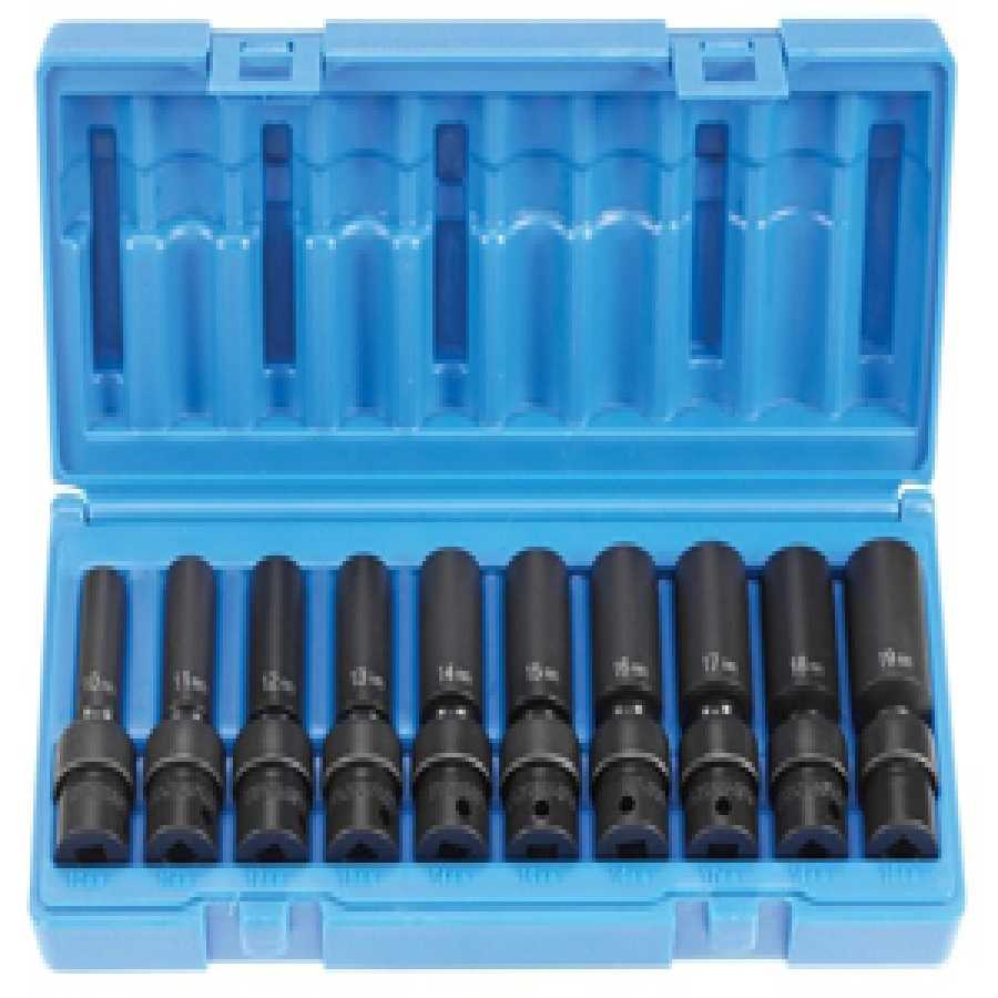 3/8'' Drive Deep Length Metric Universal Set - 10-Pc