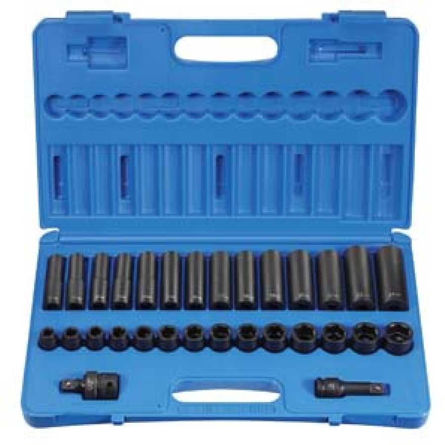 1/2 In 6 Pt Drive Standard & Deep Metric Impact Socket Set - 30-