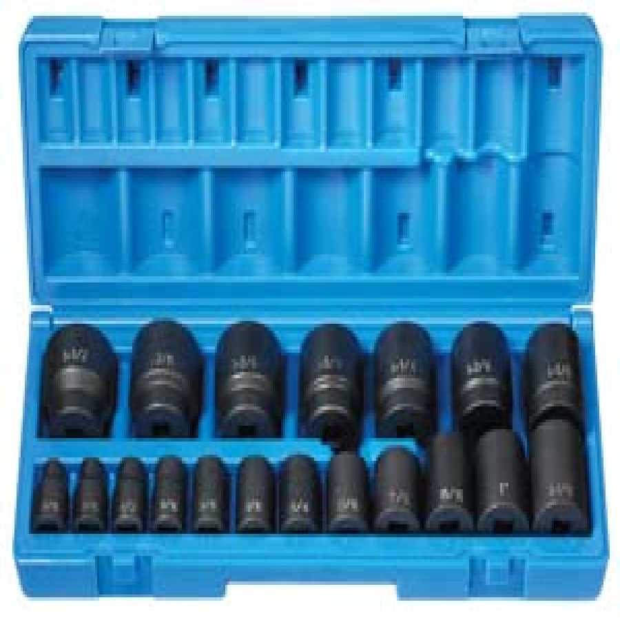 1/2" Drive 12 Point Fractional Impact Socket Set - 19-Pc