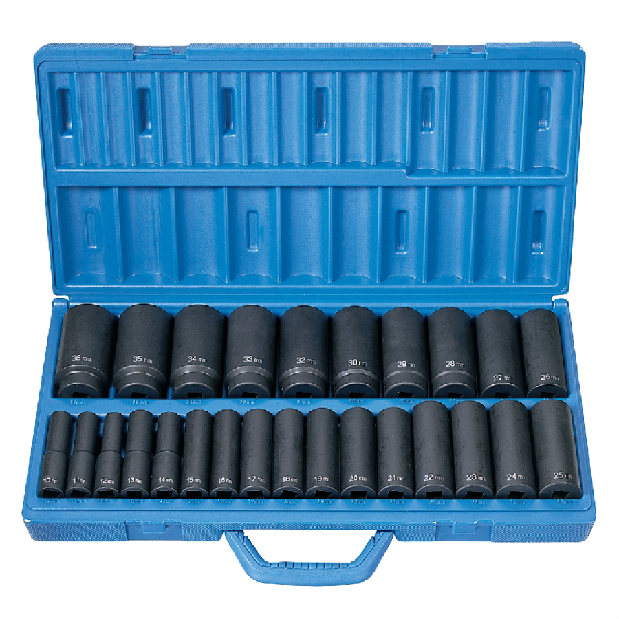 26 Piece 1/2" Drive Deep Length Metric Master Impact Socket Set