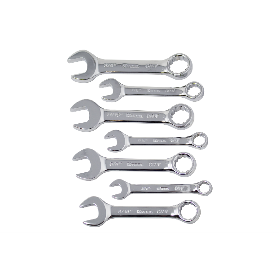 Short High Polish Fractional Combination Wrench Set - 7-Pc