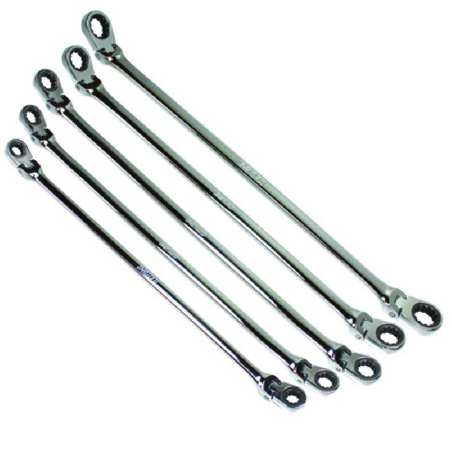 Extra-Long Flex Head Spline Ratcheting Wrench 5-Piece Set