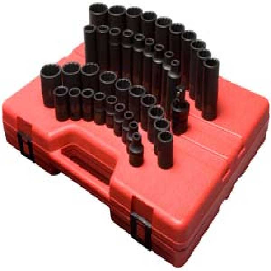 1/2 Inch Drive 12 Point Metric Master Impact Socket Set 39 Pc