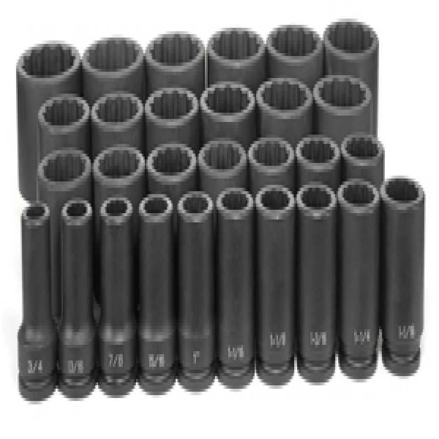 3/4 In Dr Deep Fractional 12 Pt Impact Socket Set - 29-Pc