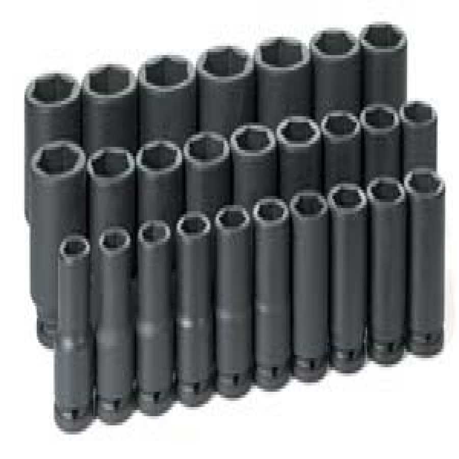 3/4 In Dr Deep Metric 6 Pt Impact Socket Set - 26-Pc