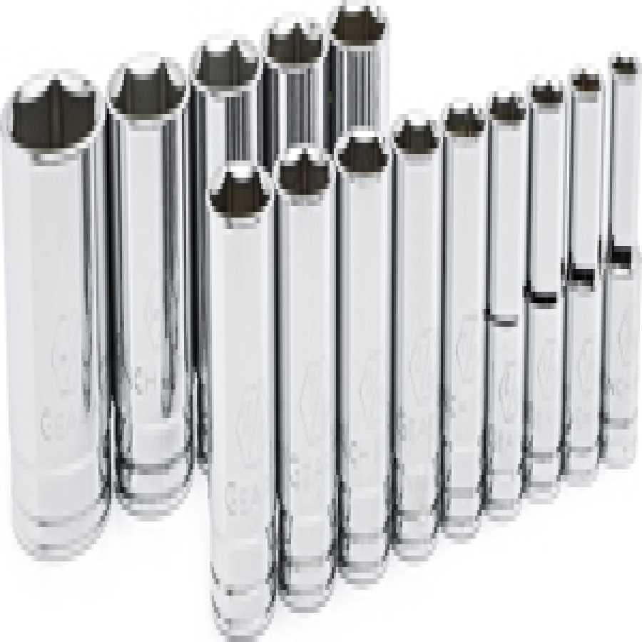 14 Pc. SAE 6 Pt. Deep Socket Set 1/2" DRIVE