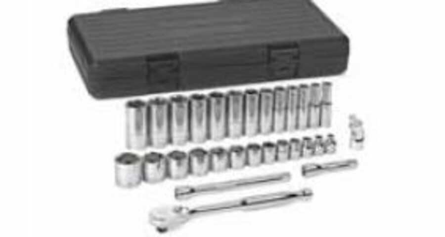 30 Pc. SAE 6 Pt. Standard & Deep Socket Set 3/8" DRIVE