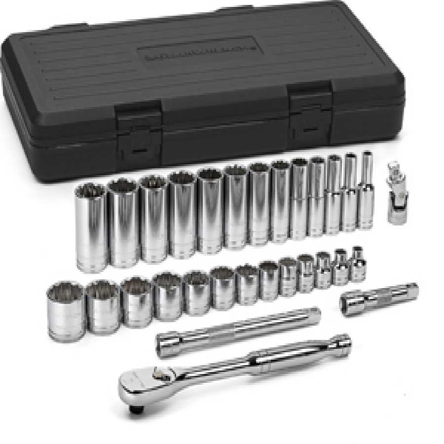 3/8 Inch Drive Fractional SAE 12 Pt Standard & Deep Socket Set 3