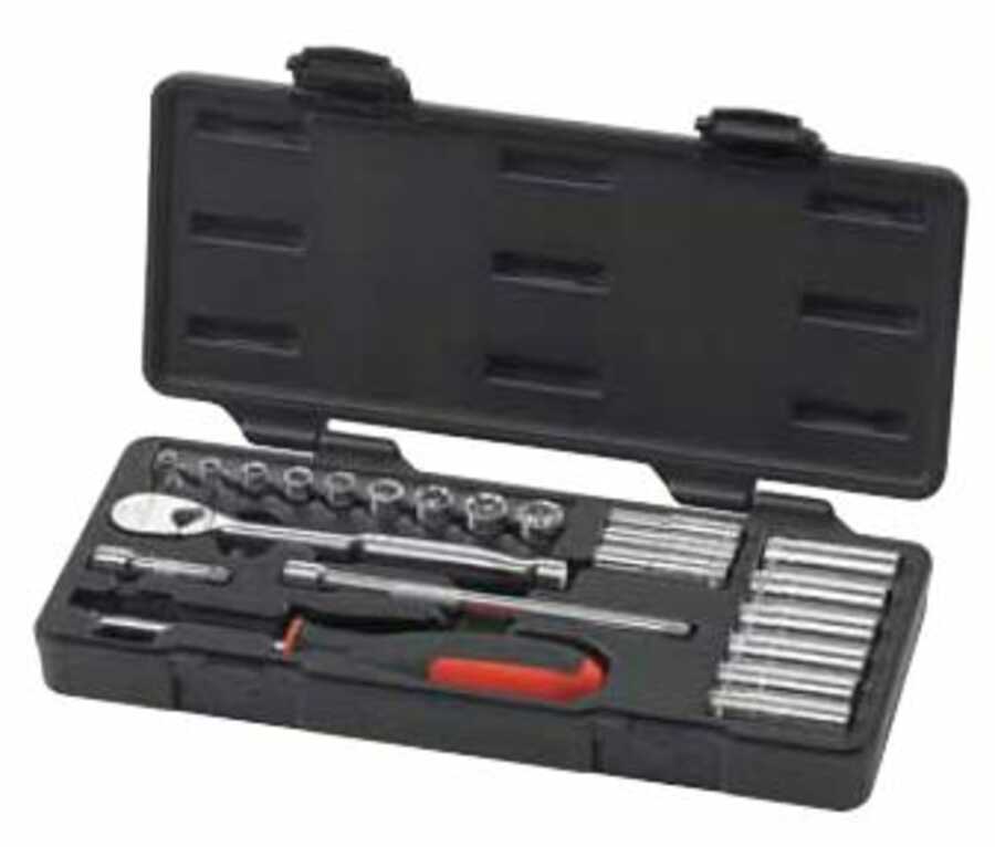 22 Pc. METRIC 6 & 12 Pt. Standard & Deep Socket Set 1/4" DRIVE