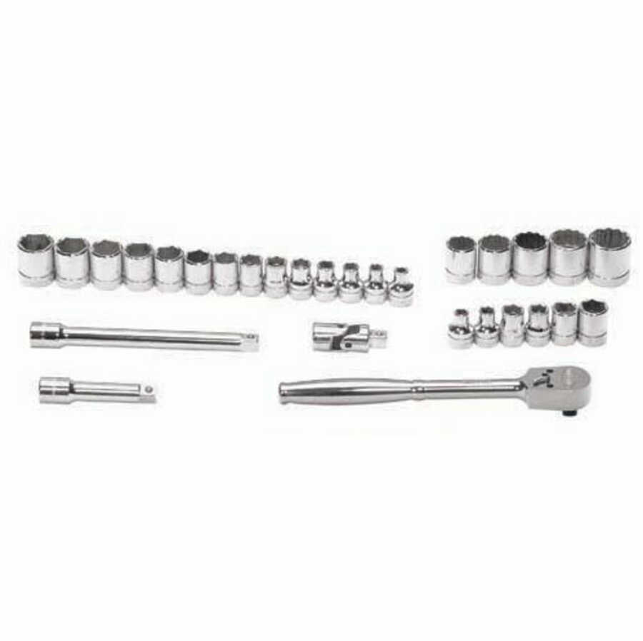 29 pc 3/8" Drive 6 & 12-Point SAE Shallow Socket and Drive Tool