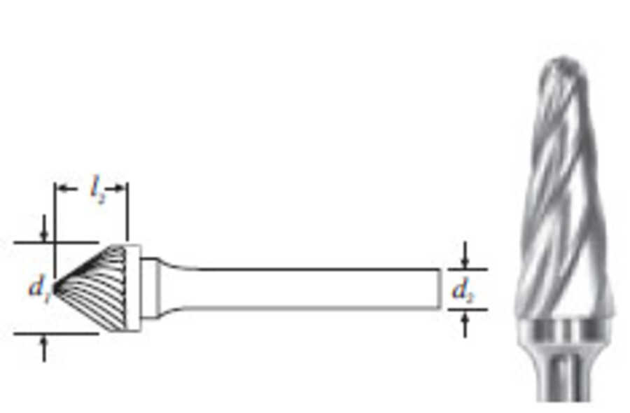 Carbide Taper w/ Radius End Bur (SL-4NF) Nonferrous Cut 1/