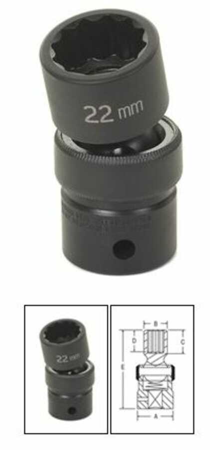 1/2" Drive x 20mm Standard Universal Impact Swivel Socket- 12 Po