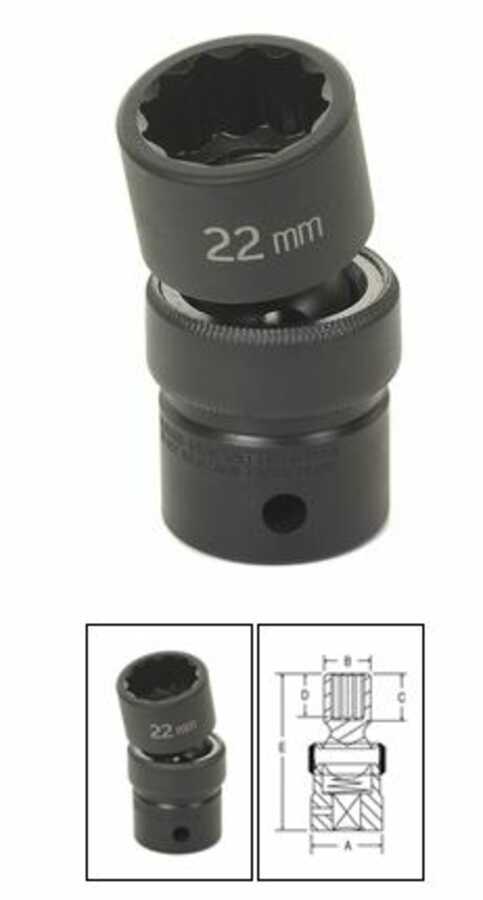 1/2" Drive x 23mm Standard Impact Swivel Universal Socket- 12 P