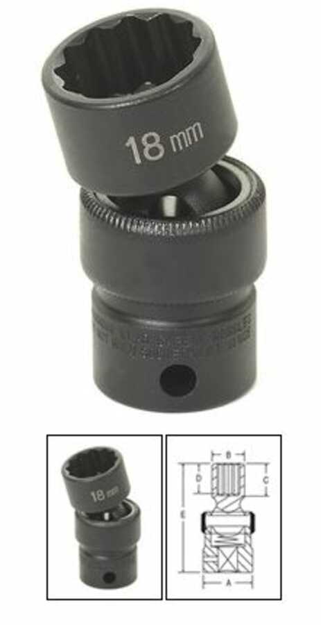 3/8 Inch 12 Point Standard Universal Impact Swivel Socket 21mm