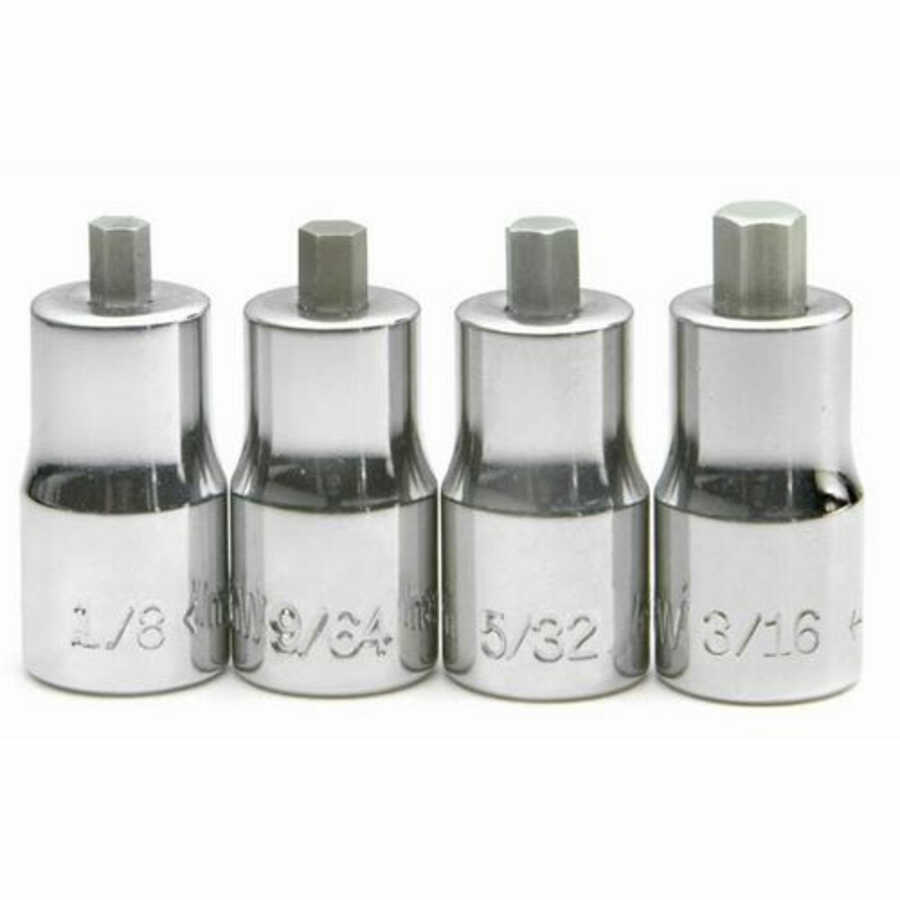 4 pc 1/4" Drive -Point SAE Bit Stubby Hex Bit Socket Set on Rail