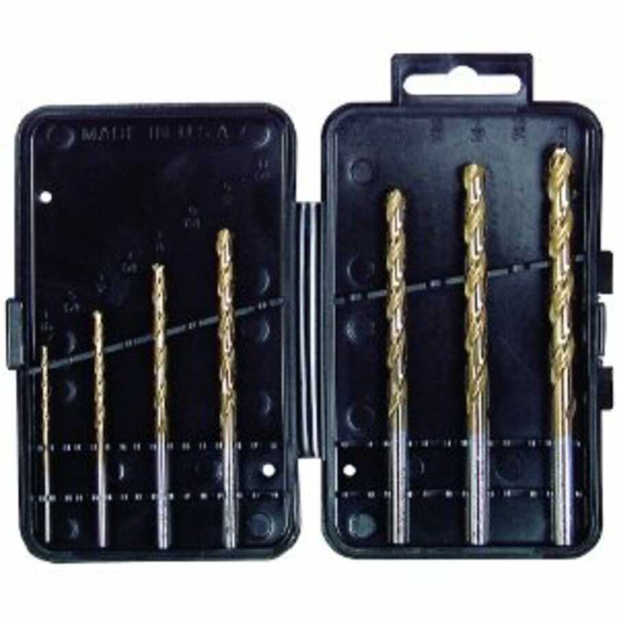 7 Piece 1/16" to 1/4"Titanium Twist Drill Bit Assortment in Plas