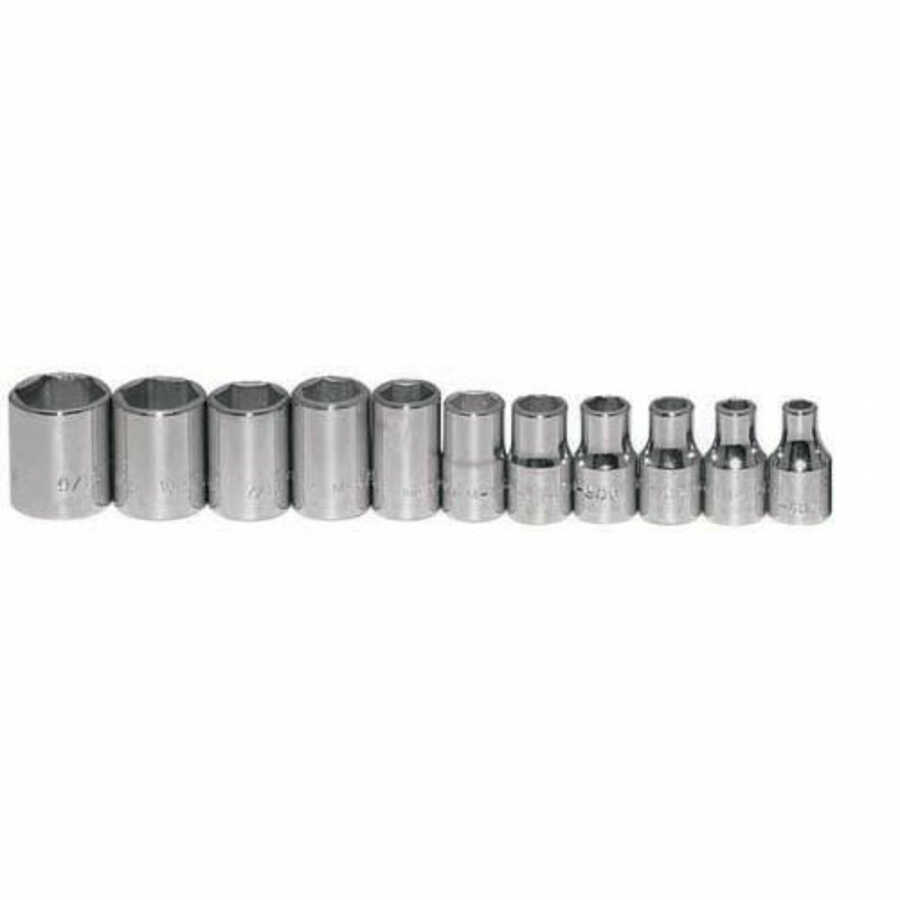 11 pc 1/4" Drive 6-Point SAE Shallow Socket Set on Rail and Clip