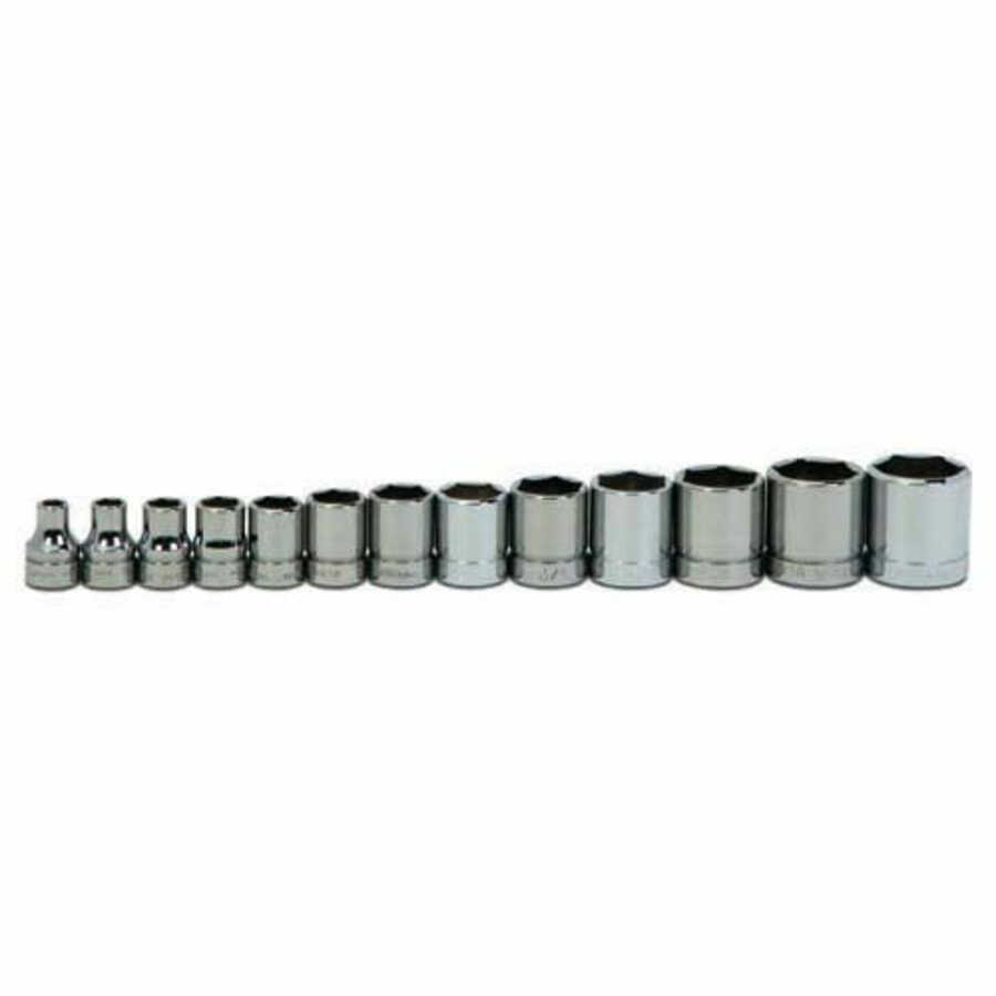 13 pc 3/8" Drive 6-Point SAE Shallow Socket Set on Rail and Clip
