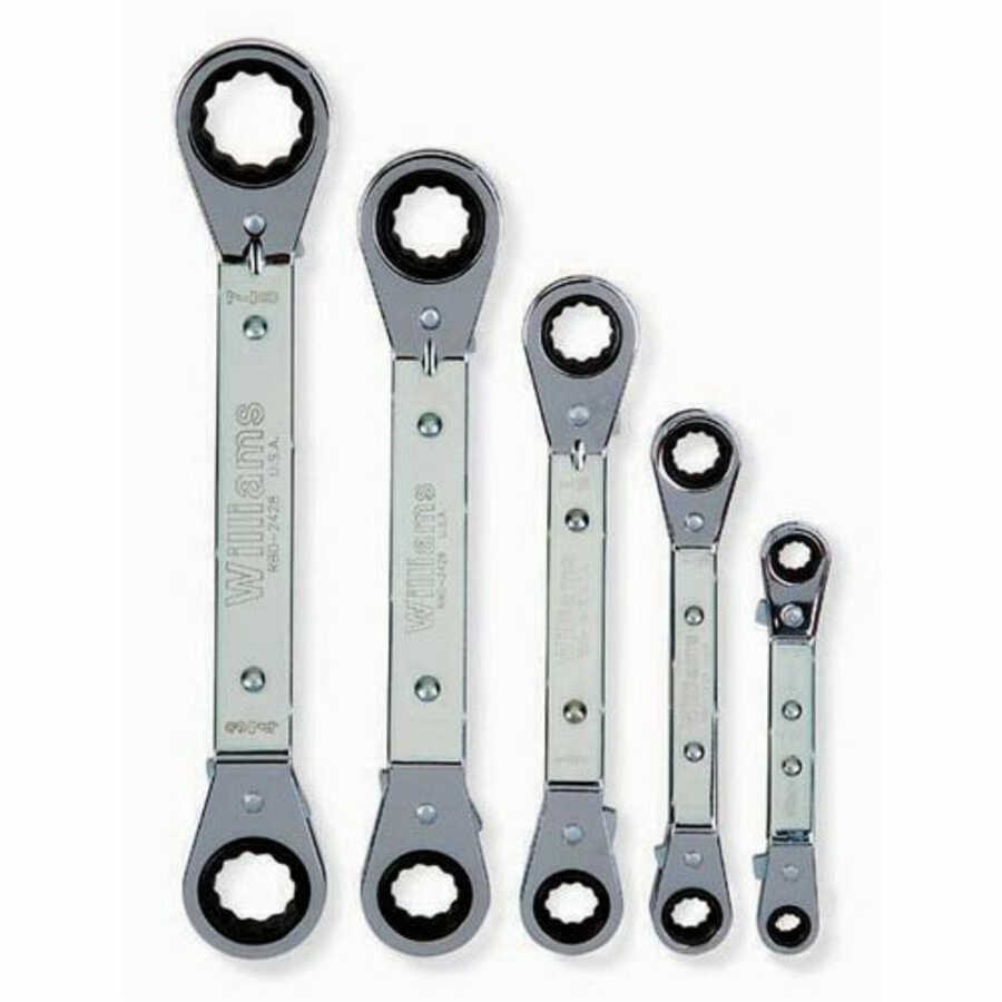 5 pc SAE Double Head 25° Reversible Offset Ratcheting Box Wrench