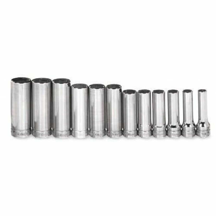 12 pc 3/8" Drive 6-Point Metric Deep Socket on Rail and Clips