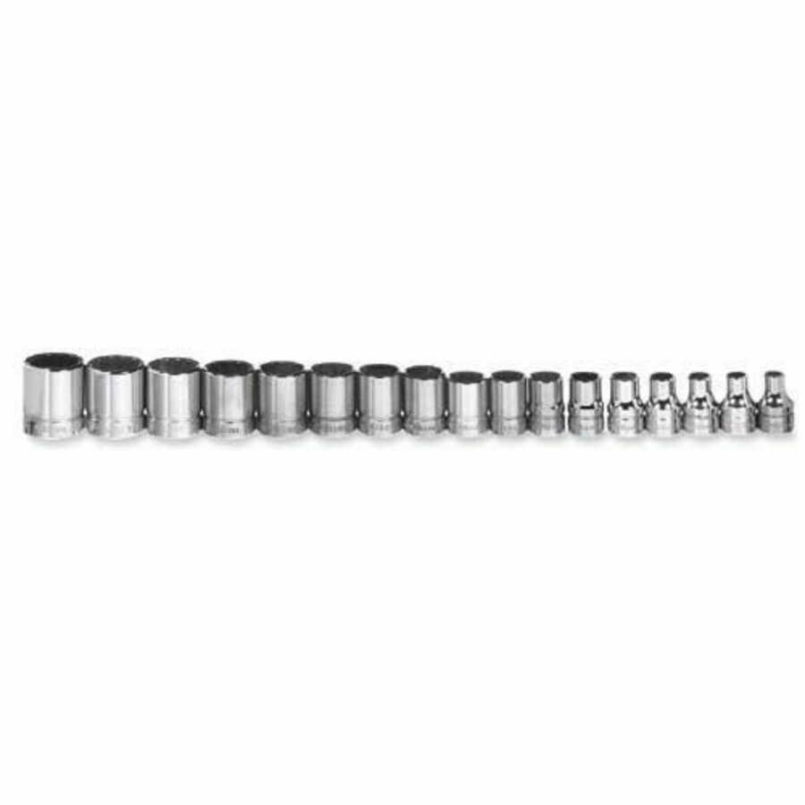 17 pc 3/8" Drive 12-Point Metric Shallow Set Socket on Rail and