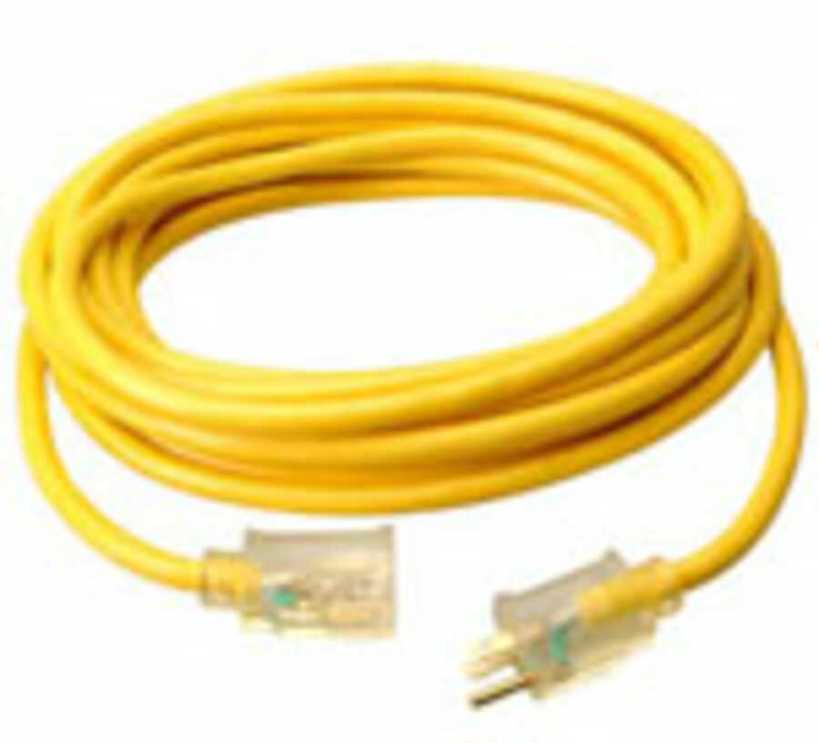 12/3 25' SJTW Extension Cord w/ Lighted End-Yellow