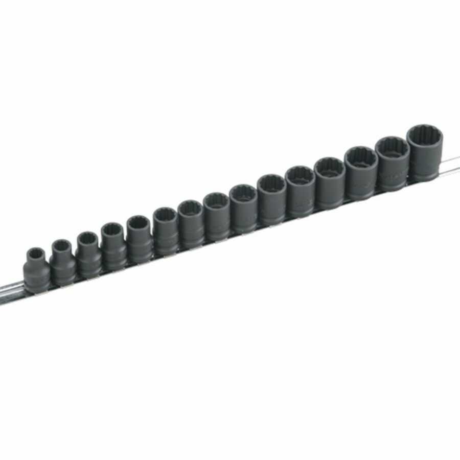 1/2 Inch Drive 12 Pt Metric Impact Socket Set 15 Pc