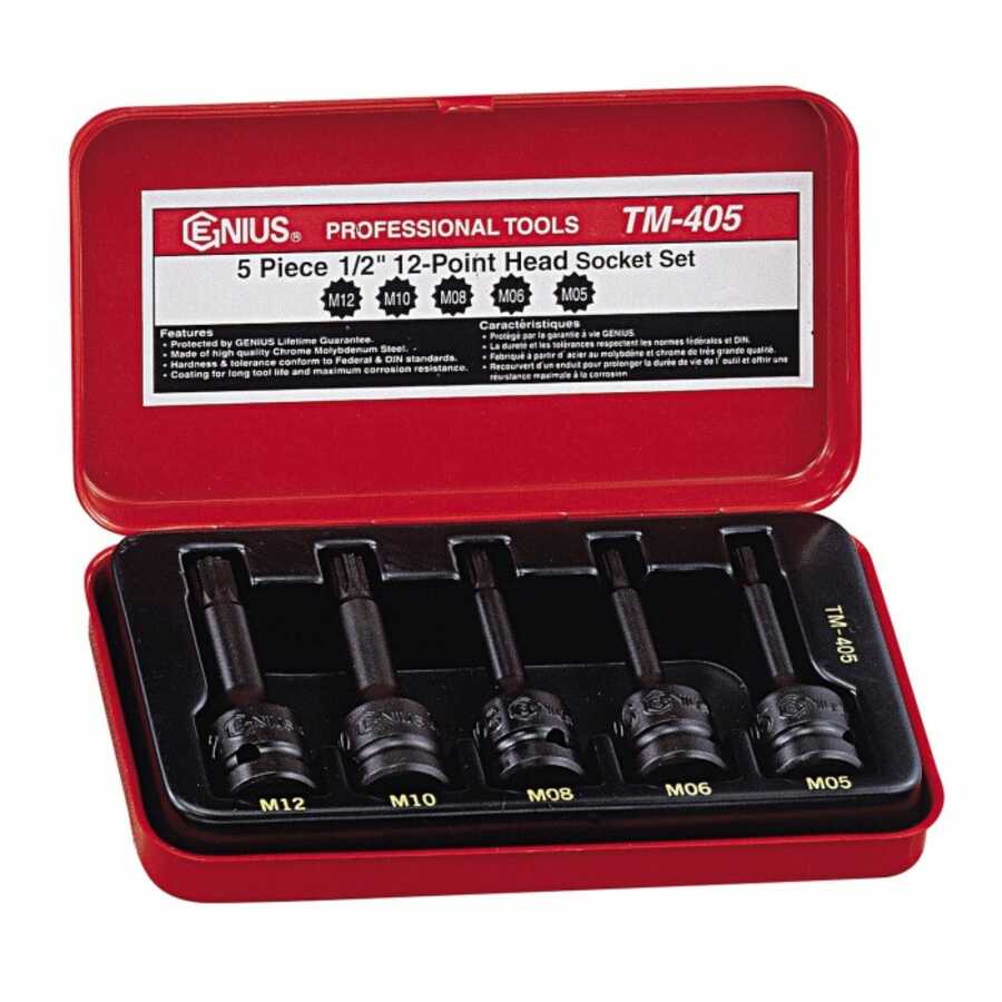 1/2 Inch Drive 12-Point Head Socket Set 5 Pc