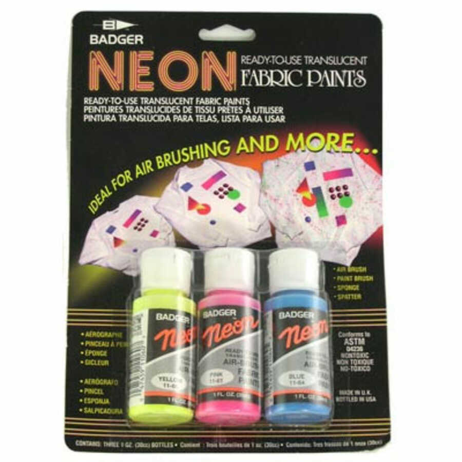 Neon Fabric Paints Pack 1oz Ea Pink, Yellow, Blue