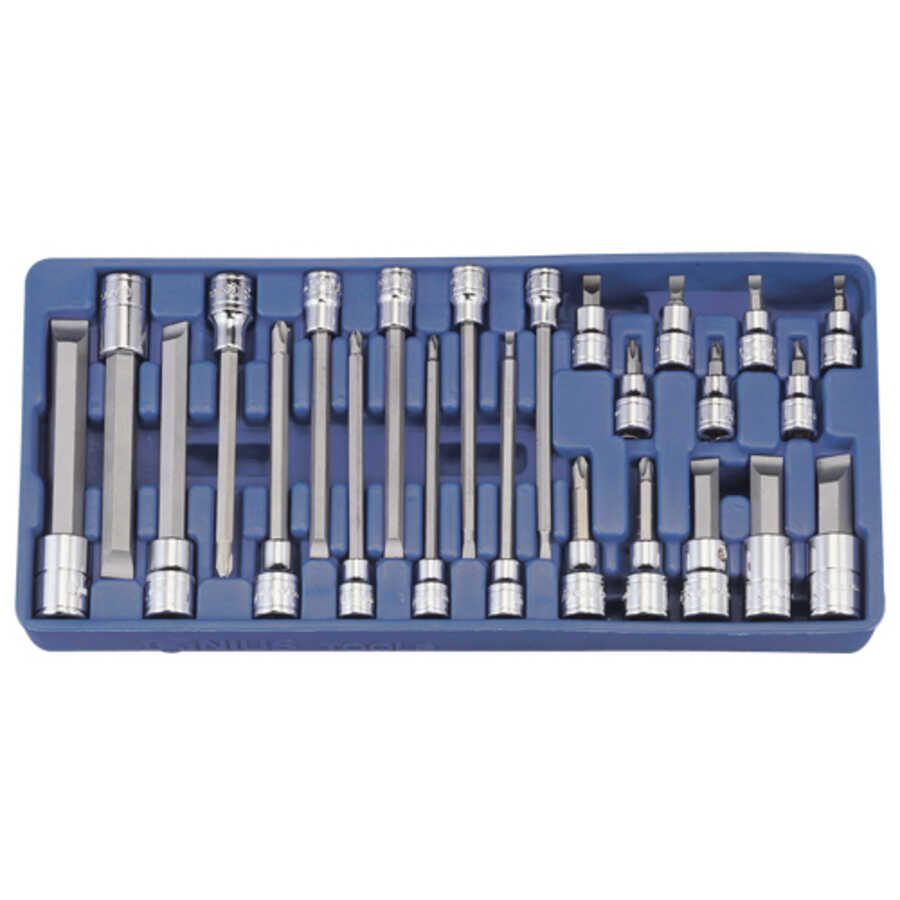 3/8 & 1/2" Drive Slotted & Phillips Long Bit Socket Set 24 Pc