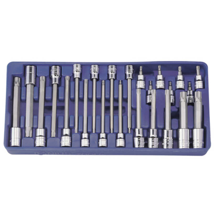 24PC 3/8 & 1/2" Dr. Long Tamperproof Star Bit Skt.