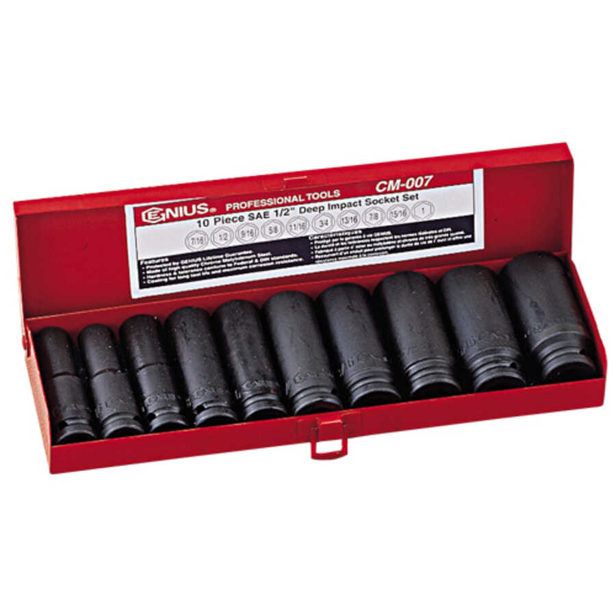 10PC 1/2" Dr. SAE Deep Impact Socket Set