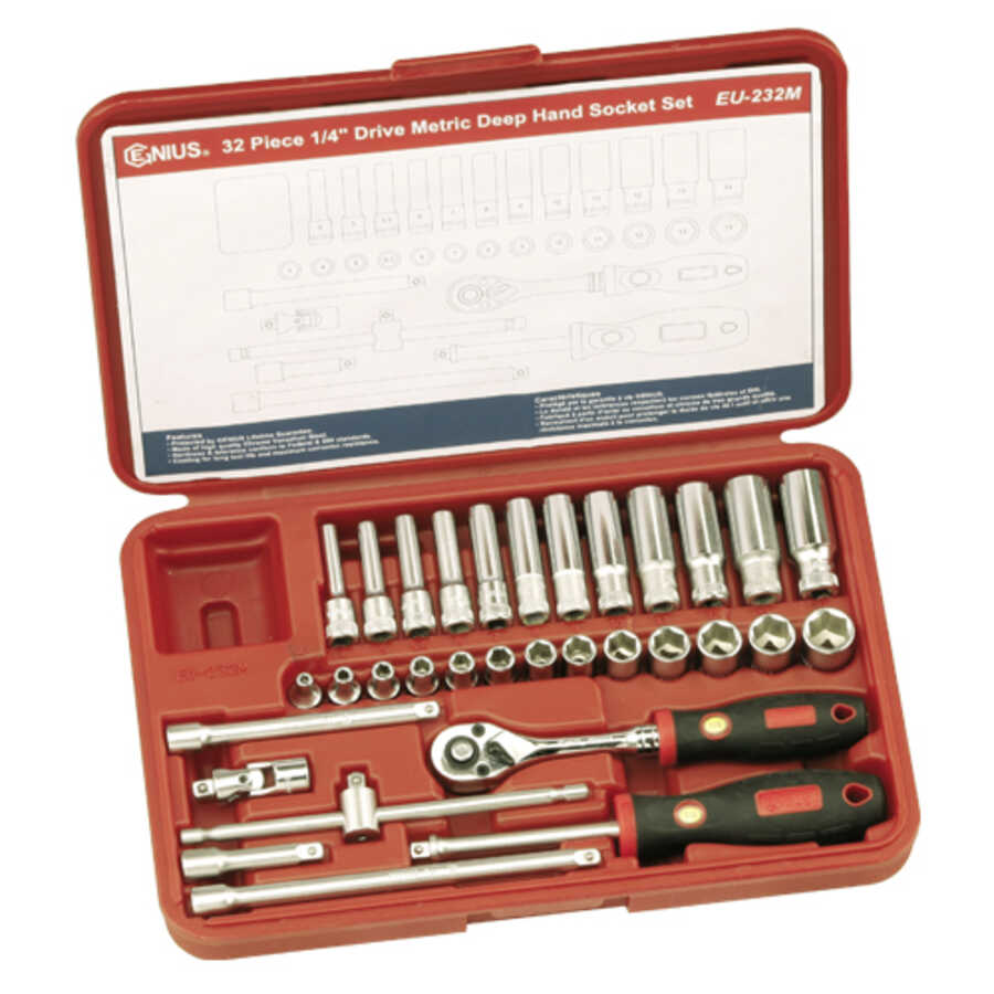 32PC 1/4" Dr. Metric Deep Hand Socket Set