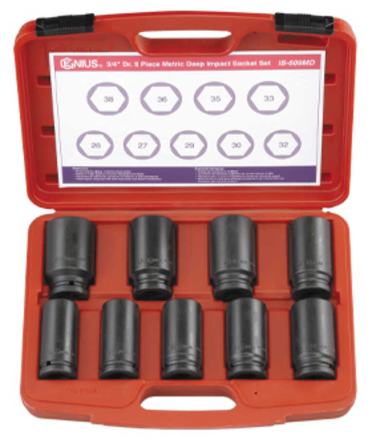 9PC 3/4" Dr. Metric Deep Impact Socket Set