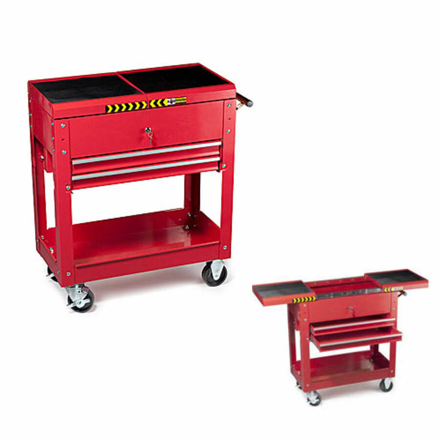 2 Drawer Tool Cart Red Steel 28 x 14 x 27.75 Inches