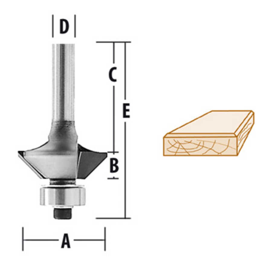 Router Bit, 15 Degree Bevel Trim, 2 Flute, 1/4" SH, C.T.