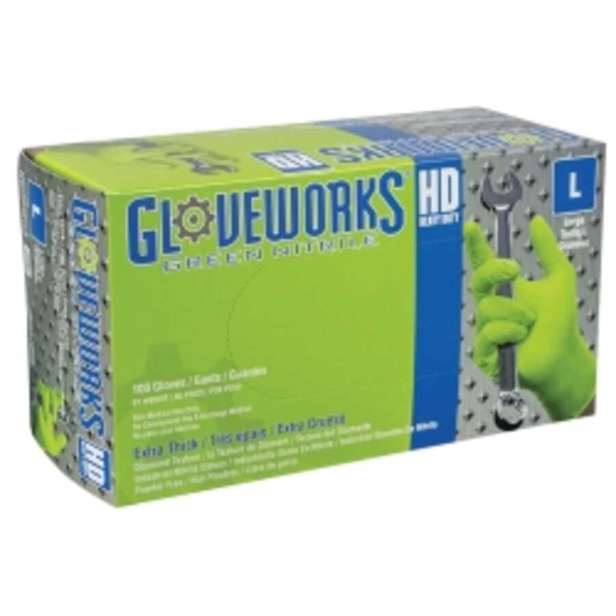 Gloveworks HD Green Nitrile Diamond Grip Large