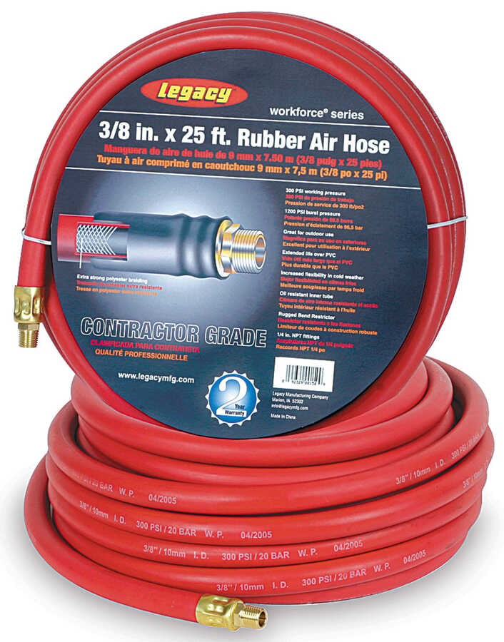 AIR HOSE 1/2IN X 25FT RUBB