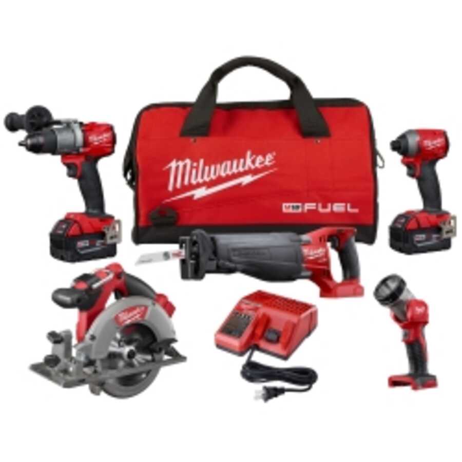 M18 5-pc Saw/ Hammer Drill/ Hex Impact/ Light Kit