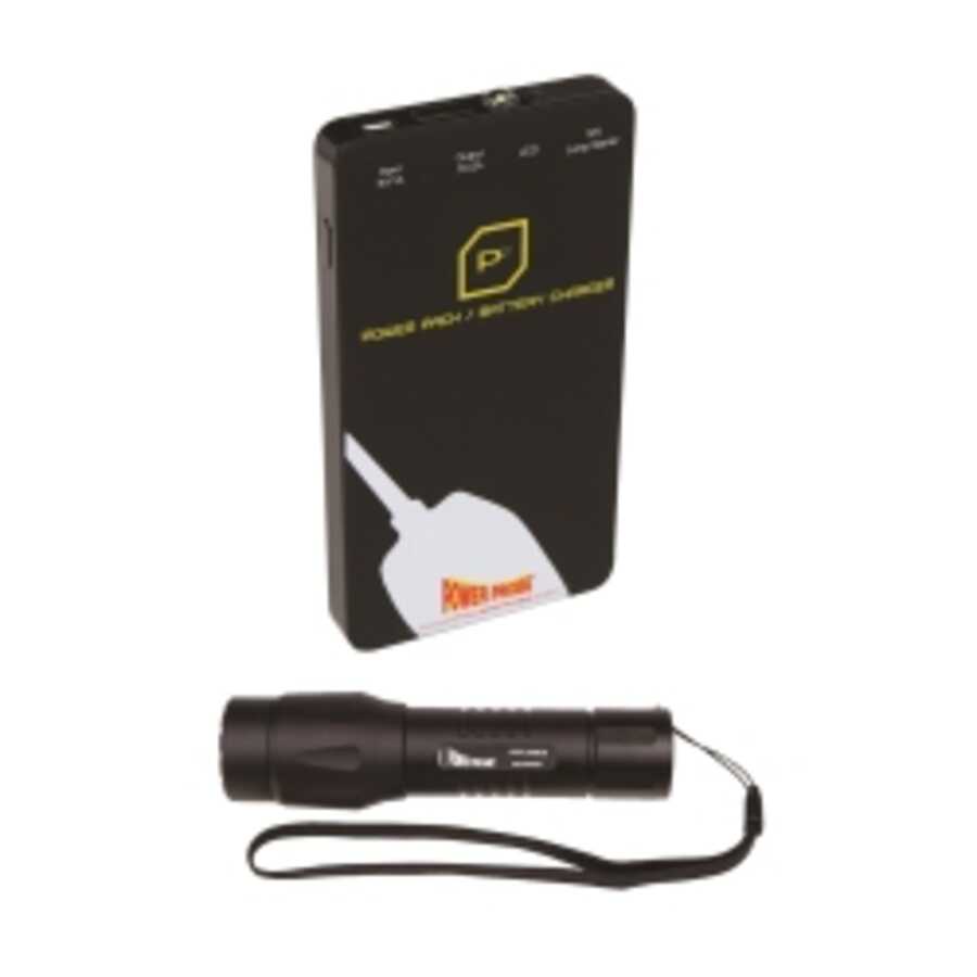 Black Flashlight and Black Power Pack Jump Starter